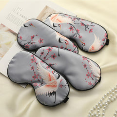 Silk Eye Mask for Sleep with Crane Print - Portable Design