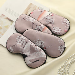 Silk Eye Mask for Sleep with Crane Print - Portable Design