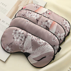 Silk Eye Mask for Sleep with Crane Print - Portable Design