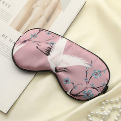 Silk Eye Mask for Sleep with Crane Print - Portable Design