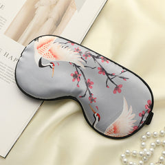 Silk Eye Mask for Sleep with Crane Print - Portable Design