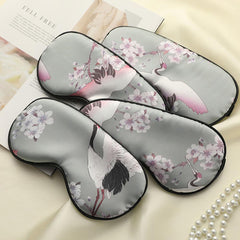 Silk Eye Mask for Sleep with Crane Print - Portable Design