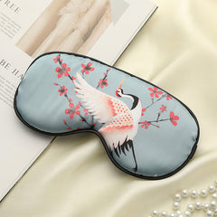 Silk Eye Mask for Sleep with Crane Print - Portable Design